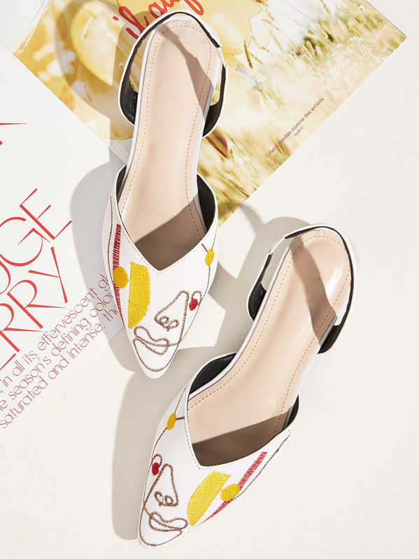 

Point Toe Embroidered Detail Slingback Flats, Multicolor