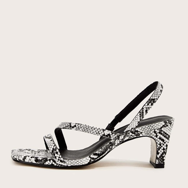 

Open Toe Snakeskin Slingback Chunky Heels