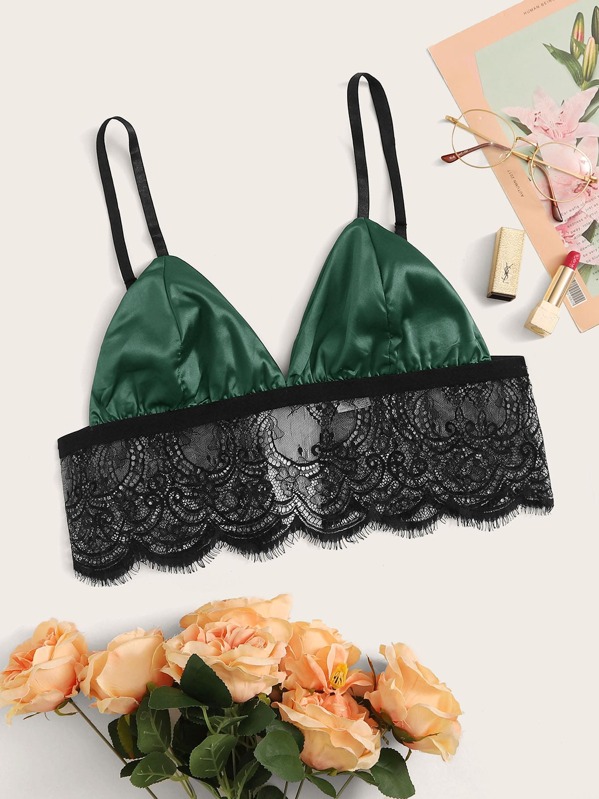 

Plus Contrast Lace Satin Bralette, Multicolor