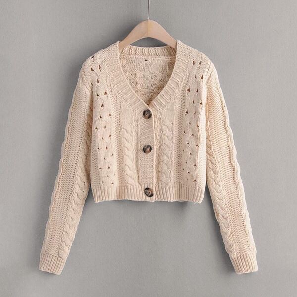 

Button Through Cable Knit Crop Cardigan
