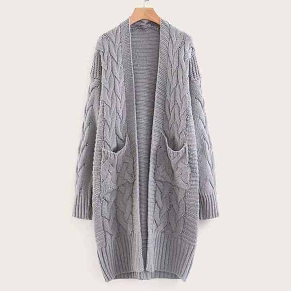

Drop Shoulder Pocket Side Longline Cardigan, Grey