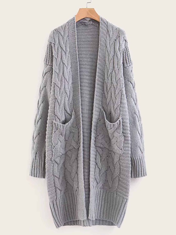 

Drop Shoulder Pocket Side Longline Cardigan, Grey