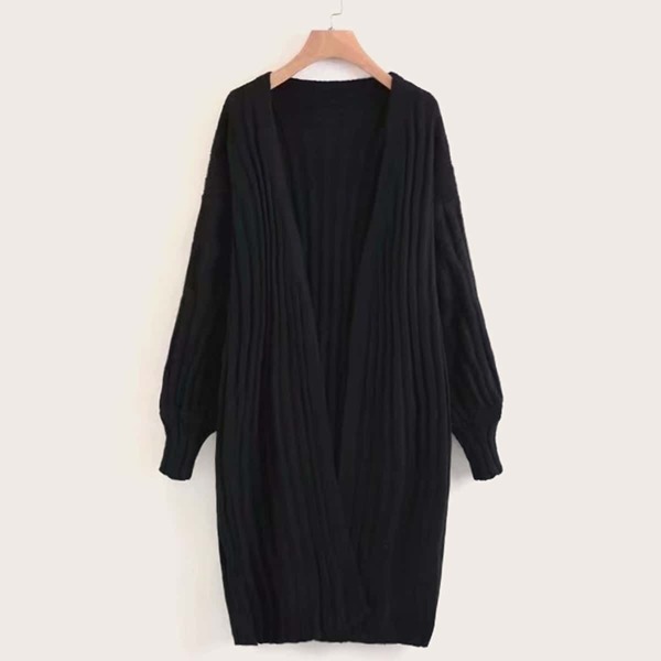 

Drop Shoulder Solid Longline Cardigan, Black