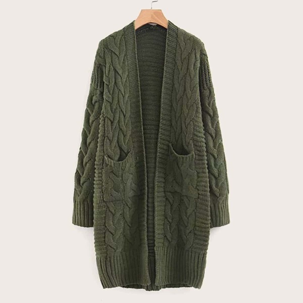 

Drop Shoulder Pocket Side Longline Cardigan, Green