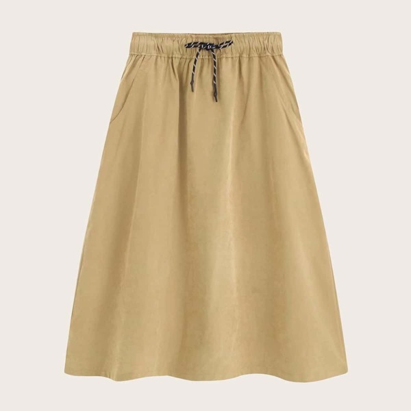 

Drawstring Waist Solid Midi Skirt