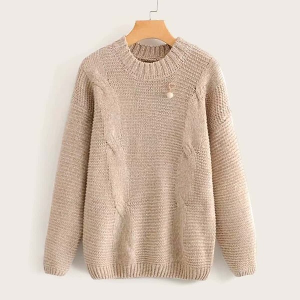 

Rhinestone Pompom Detail Cable Knit Jumper
