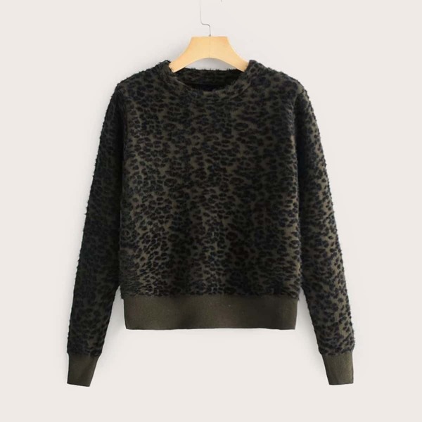 

Leopard Print Fuzzy Pullover Jumper, Multicolor