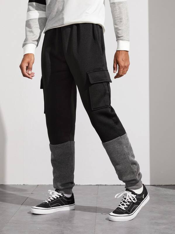 

Men Two Tone Drawstring Waist Sweatpants, Black, Ramon