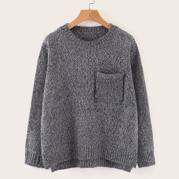 

High Low Pocket Side Split Sweater, Grey