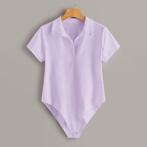 

Solid Half Placket Shirt Bodysuit