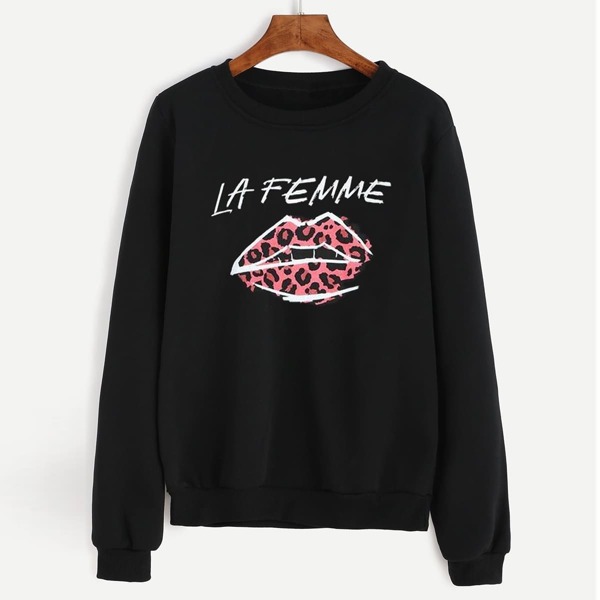 

Letter And Lipstick Graphic Sweatshirt
