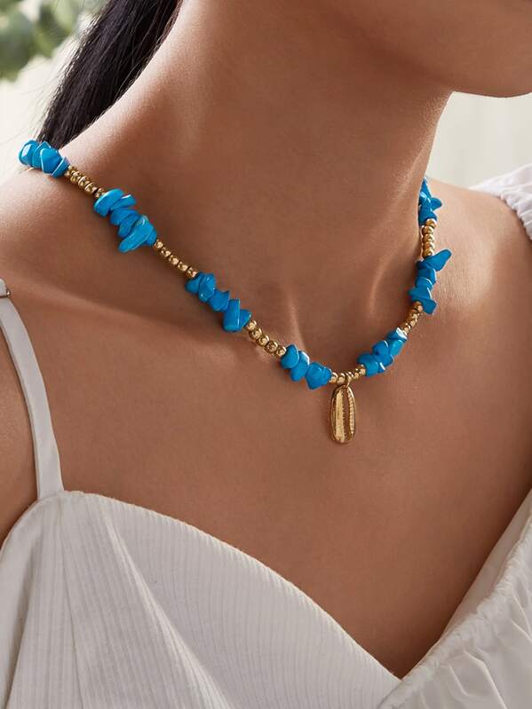 

Shell Charm Beaded Necklace 1pc, Multicolor