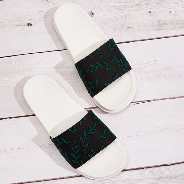 

Men Leaf Decor Open Toe Sliders