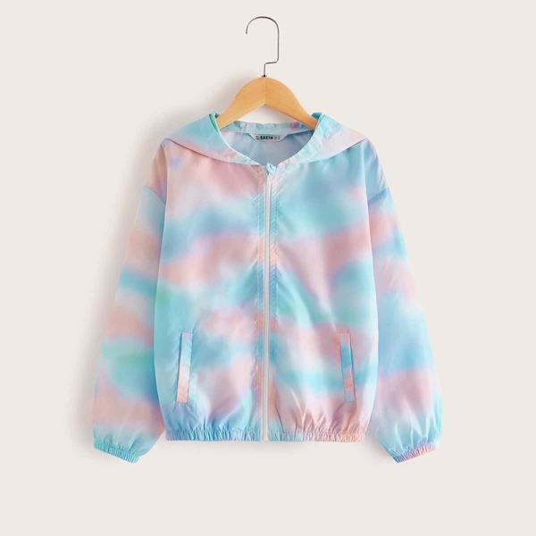 

Girls Tie Dye Windbreaker Jacket, Multicolor pastel