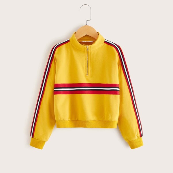

Girls Side Striped Zip Front Sweatshirt, Yellow bright