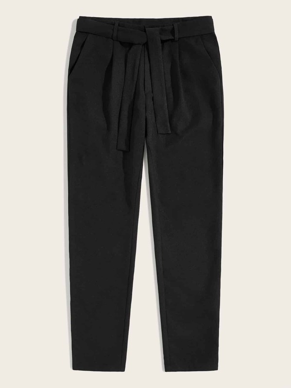 

Men Slant Pocket Self Belted Solid Pants, Black