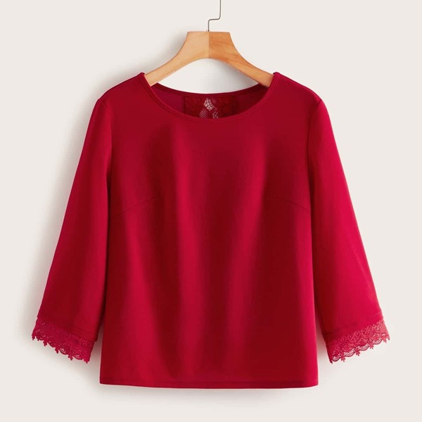 

Solid Lace Insert Top, Red bright