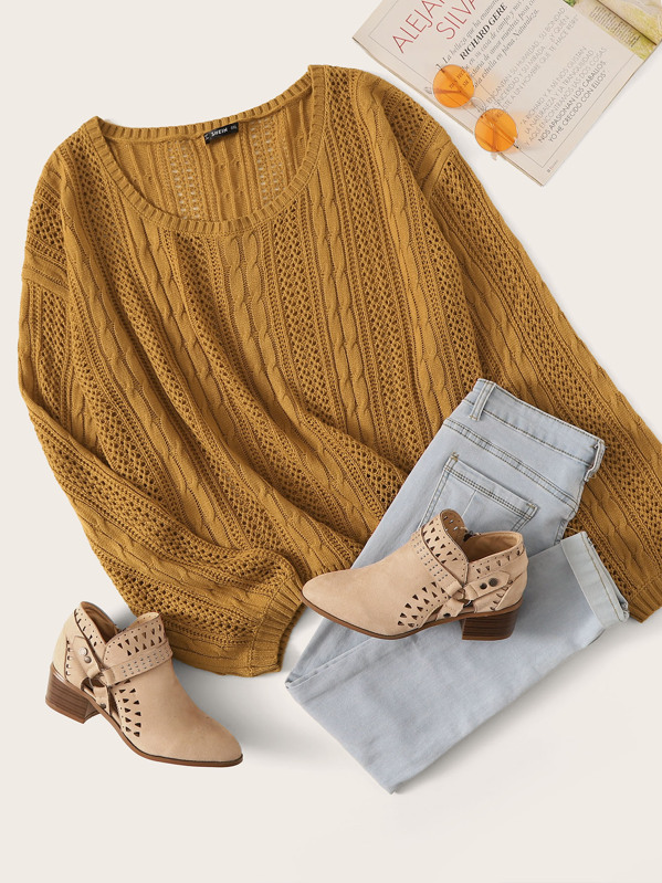 

Plus Cable Knit Sweater, Camel