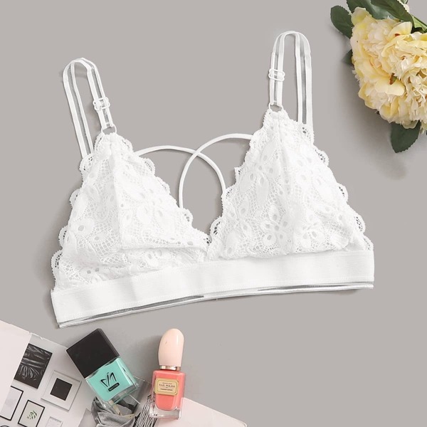 

Scalloped Lace Trim Bralette, White