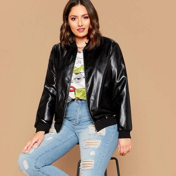 

Plus Zip Up Bomber Jacket, Black