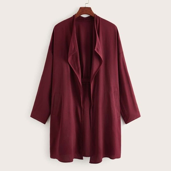 

Open Front Pleated Detail Duster Coat, Burgundy