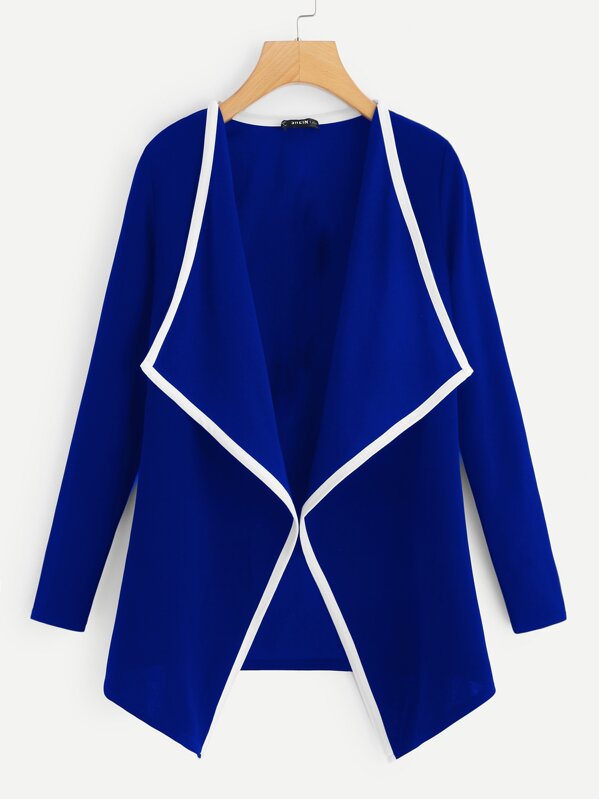 

Plus Contrast Binding Waterfall Neck Coat, Blue