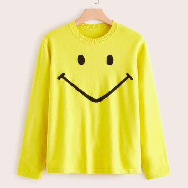 

Plus Neon Yellow Smile Sweater, Yellow bright