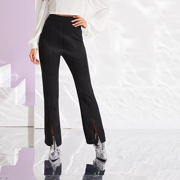 

Seam Front Split Hem Pants, Black