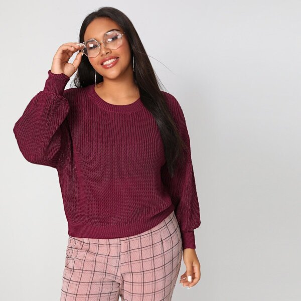 

Plus Drop Shoulder Chunky Knit Jumper, Burgundy
