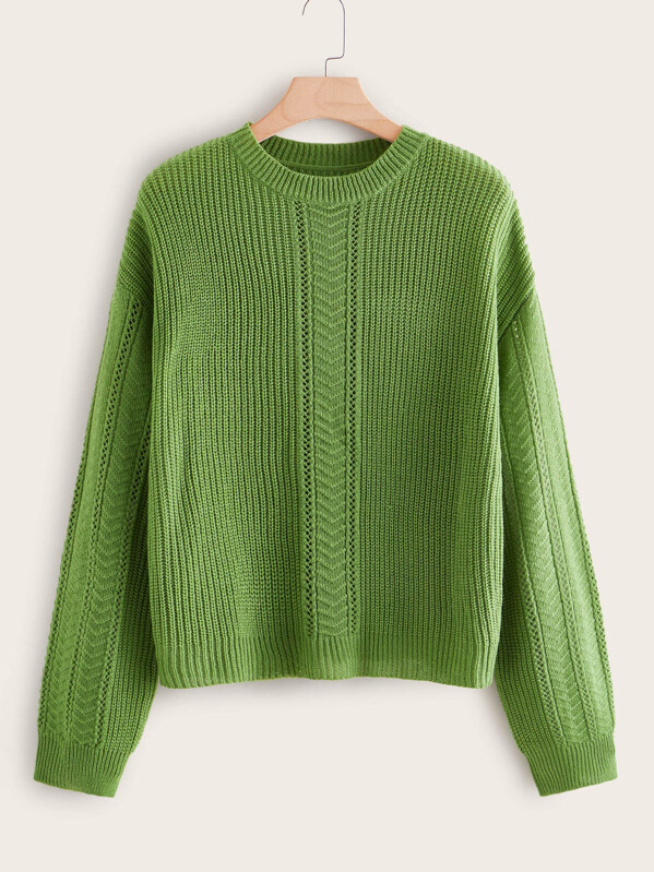 

Plus Drop Shoulder Open Stitch Jumper, Green