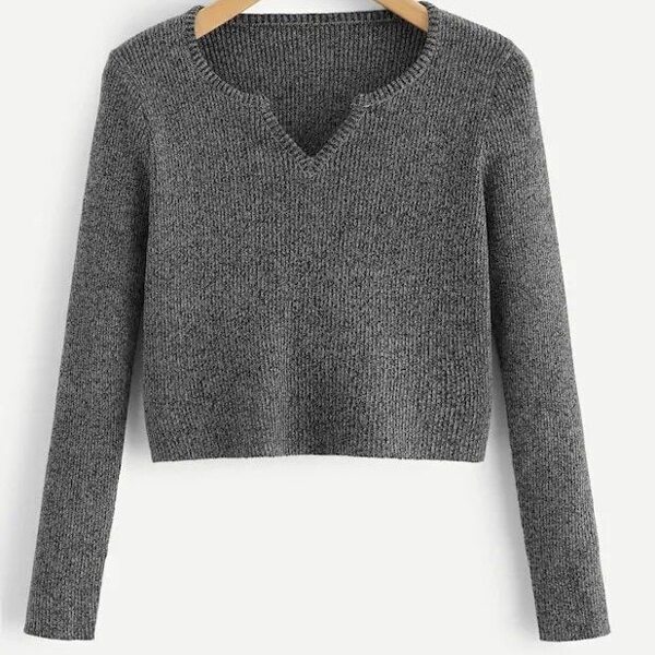 

Plus Solid Notch Neck Jumper, Grey