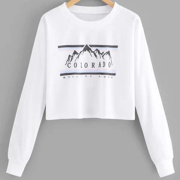 

Plus Letter And Mountain Print Sweatshirt, White