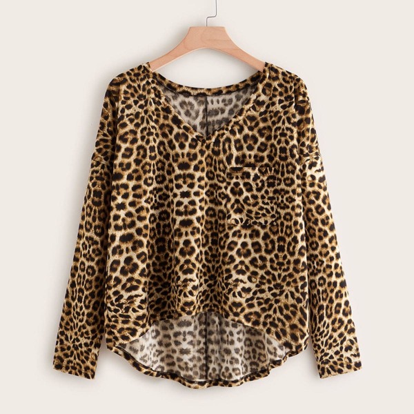 

Plus Cheetah Print High Low Hem Tee, Multicolor