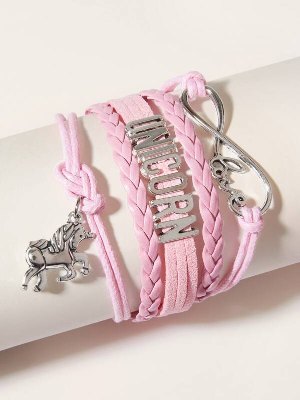 

Toddler Kids Letter & Infinity Decor Layered Bracelet 1pc, Pink
