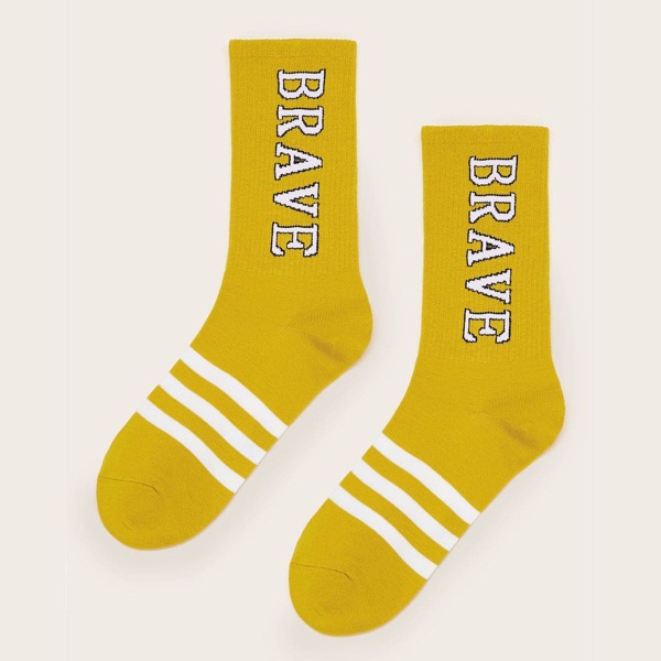 

Toddler Girls Letter Embroidery Socks 1pair, Yellow