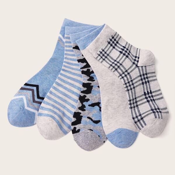 

Men Camouflage & Striped Pattern Socks 5pairs