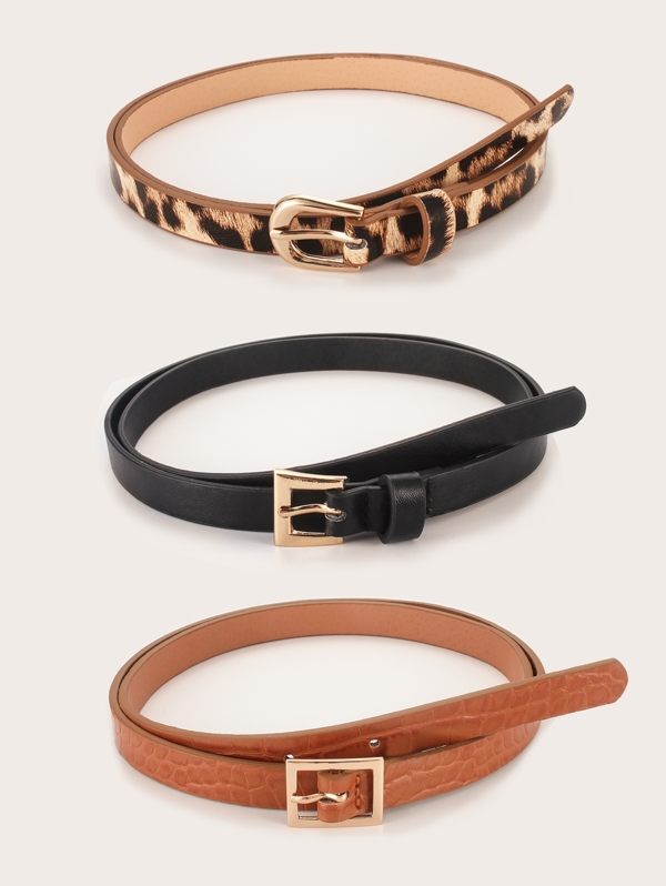 

Animal Pattern Metal Buckle Belt 3pcs, Multicolor