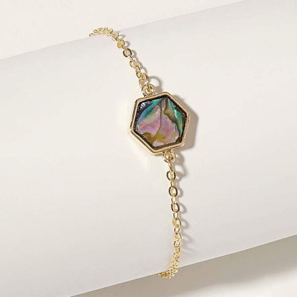 

Holographic Hexagon Decor Chain Bracelet 1pc
