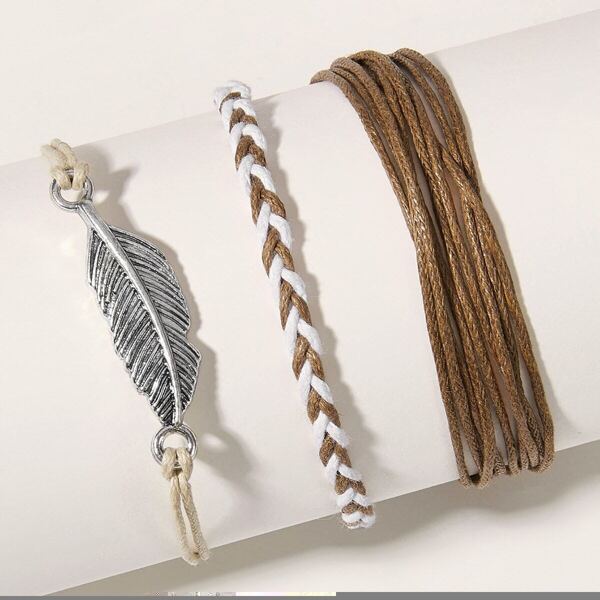 

Leaf Decor String Bracelet 3pcs, Multicolor