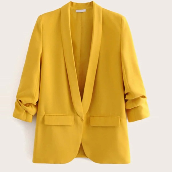 

Plus Solid Shawl Collar Blazer, Yellow bright