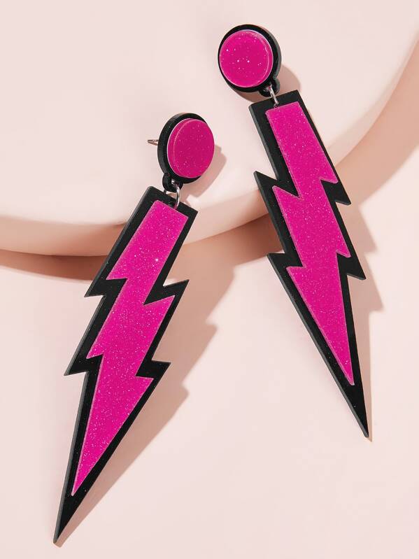 

Lightning Bolt Glitter Drop Earrings 1pair, Hot pink