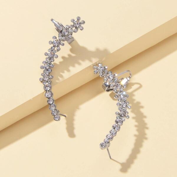 

Rhinestone Engraved Bar Design Earrings 1pair, Silver