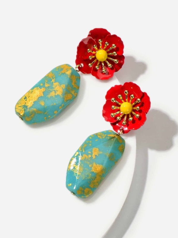 

Flower Decor Turquoise Drop Earrings 1pair, Multicolor