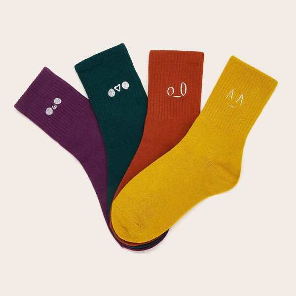 

Cartoon Embroidery Socks 4pairs, Multicolor
