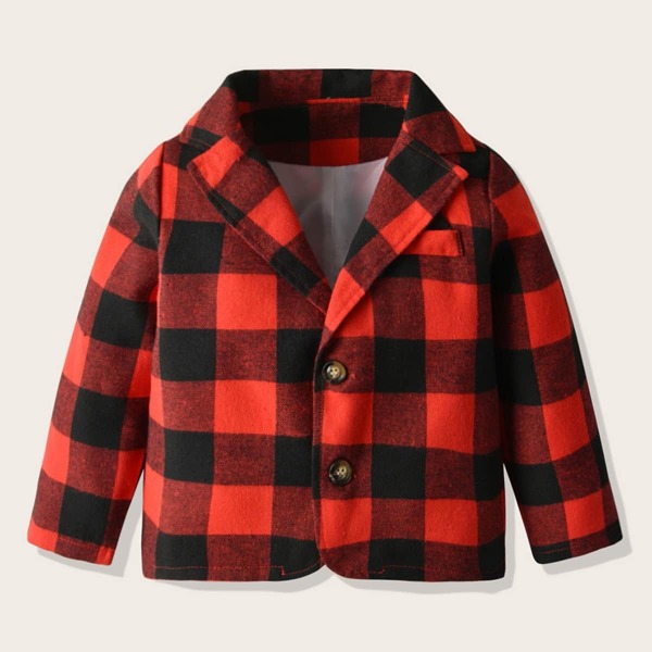 

Toddler Boys Lapel Collar Buffalo Plaid Blazer, Red