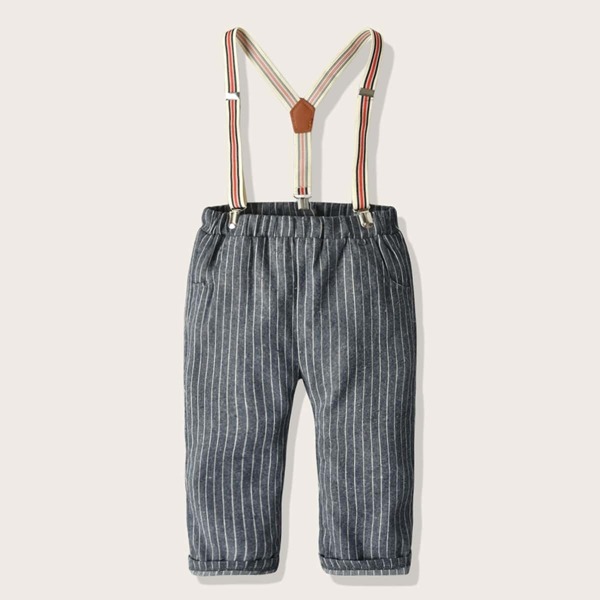 

Toddler Boys Striped Straight Pants With Straps, Grey