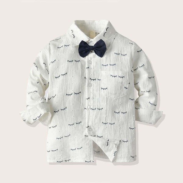 

Toddler Boys Eyelash Print Bow Tie Shirt, White