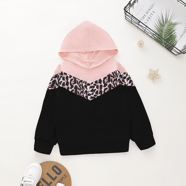 

Toddler Girls Cut And Sew Leopard Print Hoodie
