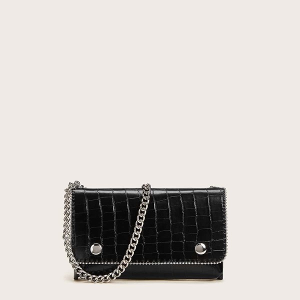 

Croc Embossed Chain Crossbody Bag, Black