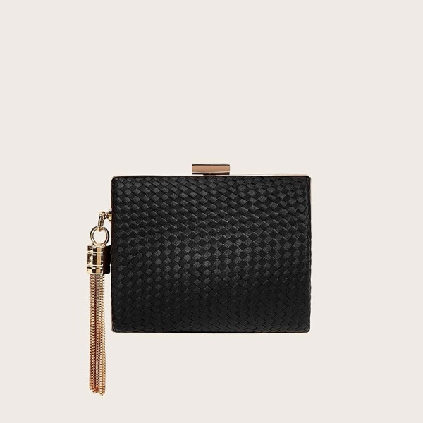 

Metal Tassel Chain Clutch Bag, Black